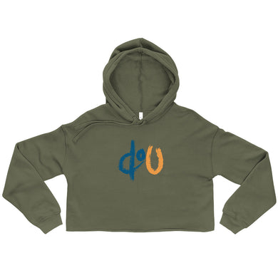 doU Women's Blue/Orange Logo Crop Hoodie (Military Green)