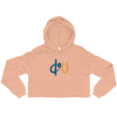 doU Women's Blue/Orange Logo Crop Hoodie (Peach)