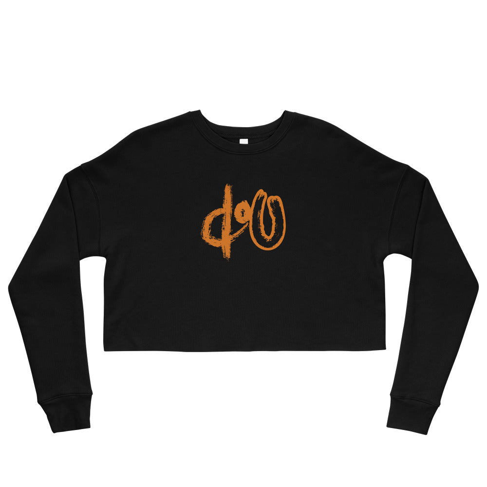 doU Women's Burnt Orange Logo Crop Sweatshirt (Black)