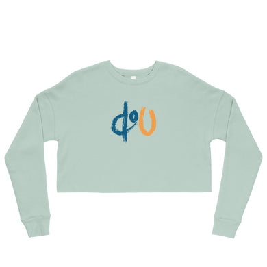 doU Women's Blue/Orange Logo Crop Sweatshirt (Dusty Blue)